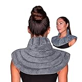Neck & Shoulder Wrap - Weighted Microwavable Hot & Cold Compress | Moist Heat Heating Pad & Ice Pack for Injuries Reusable Therapy for Instant Pain Relief, Tension, Stress, Upper Back, Swelling (Grey)