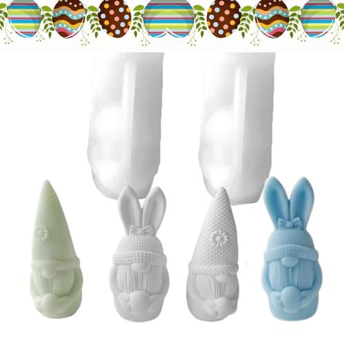 behone Moldes para velas,2 Piezas Moldes velas pascua,Moldes de silicona para velas,Molde Silicona Pascua 3D,Molde de Silicona de Gnomo 3D,Molde para Hacer Velas,Regalo de pascua