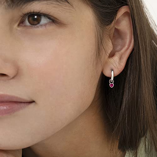 In Season Jewelry SS-03-00811 925 Sterling Silver Petite Simulated Ruby Birthstone Heart Charm Hoop Earrings thumb #1