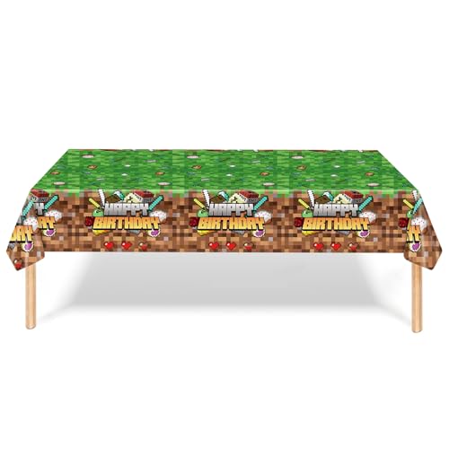 ParPix Pixel Motif Birthday Tablecloth, 137 x 274 cm, Pixel Birthday Tablecloth, Happy Birthday Tablecloth, Children's Birthday Table Runner, Birthday Girl Boy, Birthday Tablecloth
