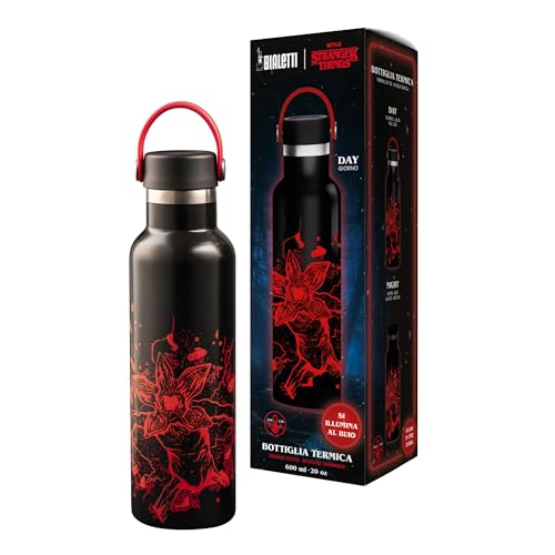 Bialetti Botella térmica Stranger Things, 600 ml – brilla en la oscuridad, mantiene la temperatura, no apta para lavavajillas