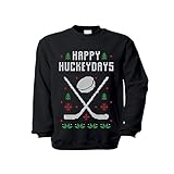 Copytec Pullover Happy Huckeydays Eishockey Mannschaftssportart Eisfläche Puck #33262, Größe:XL, Farbe:Schwarz