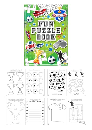 Henbrandt 24 x Mini Football Puzzle Book Kids A6 Activity Book Colouring Word Puzzle Fun Learning Party Bag Loot Bag Fillers Prizes Gifts Classroom Rewards Colouring Books for Boys and Girls
