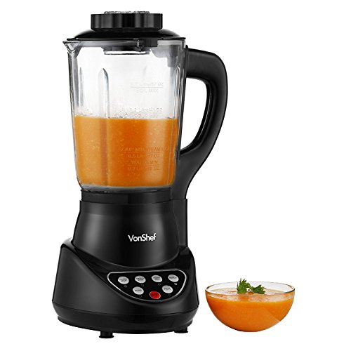VonShef Fresh Soup Maker Automatic Multifunctional Machine & Smoothie Maker with Blender, Pulse, Steamer, Boiler, 57-Oz Jug, Black