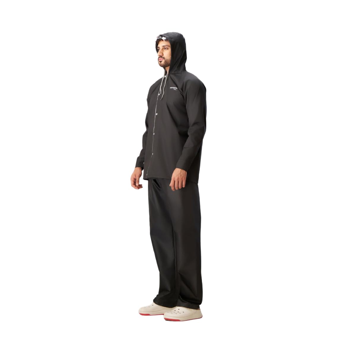 WATER FIGHTER by ZEEL Rain Coat for Men with Adjustable Hood, Polyester Waterproof Full Sleeves Raincoat, Top and Bottom Set Rainwear, Front Zip with Flap, Lightweight Raincoat (EWF79, Black, XXL) - Image 4 thumbnail