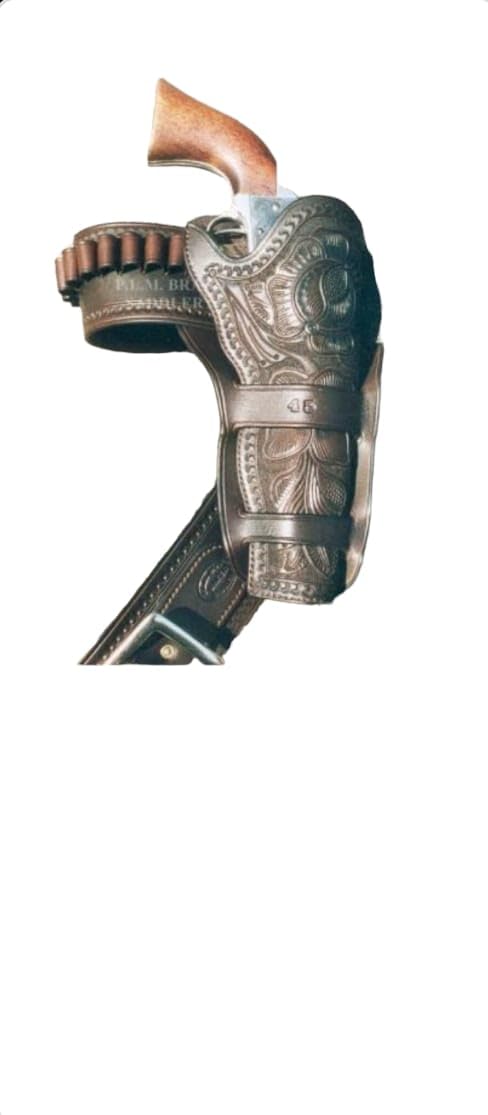 Western Learher Cartridge Belt Ammo Loops Cowboy Leather Revolver Pistol Holster Gun Case Cover. 44. 45 (Black Right & Left Hand, Size 6 (50