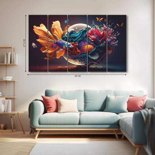 Image of The Castle Decor Abstract Art Multiple Frames Wall Painting for Living Room, Bedroom, and Hotels - Wooden Framed Digital Artwork (Multi Color - Design 6, 27x48 Inch)
