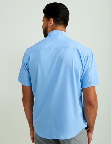 Image of HUK Men's Tide Point Kc Scott Original Artwork Short Sleeve Shirt, Fishing Button Down