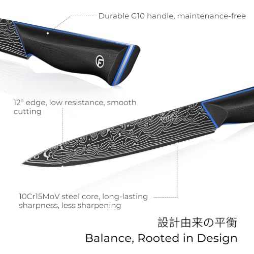 Image of FINTISO Damascus Chef Knife 6 inch, Petty Knife in 67-Layer Damascus Steel, Ultra Sharp Japanese Kitchen Utility Knives with Ergonomic G10 Handle - Zeus Series