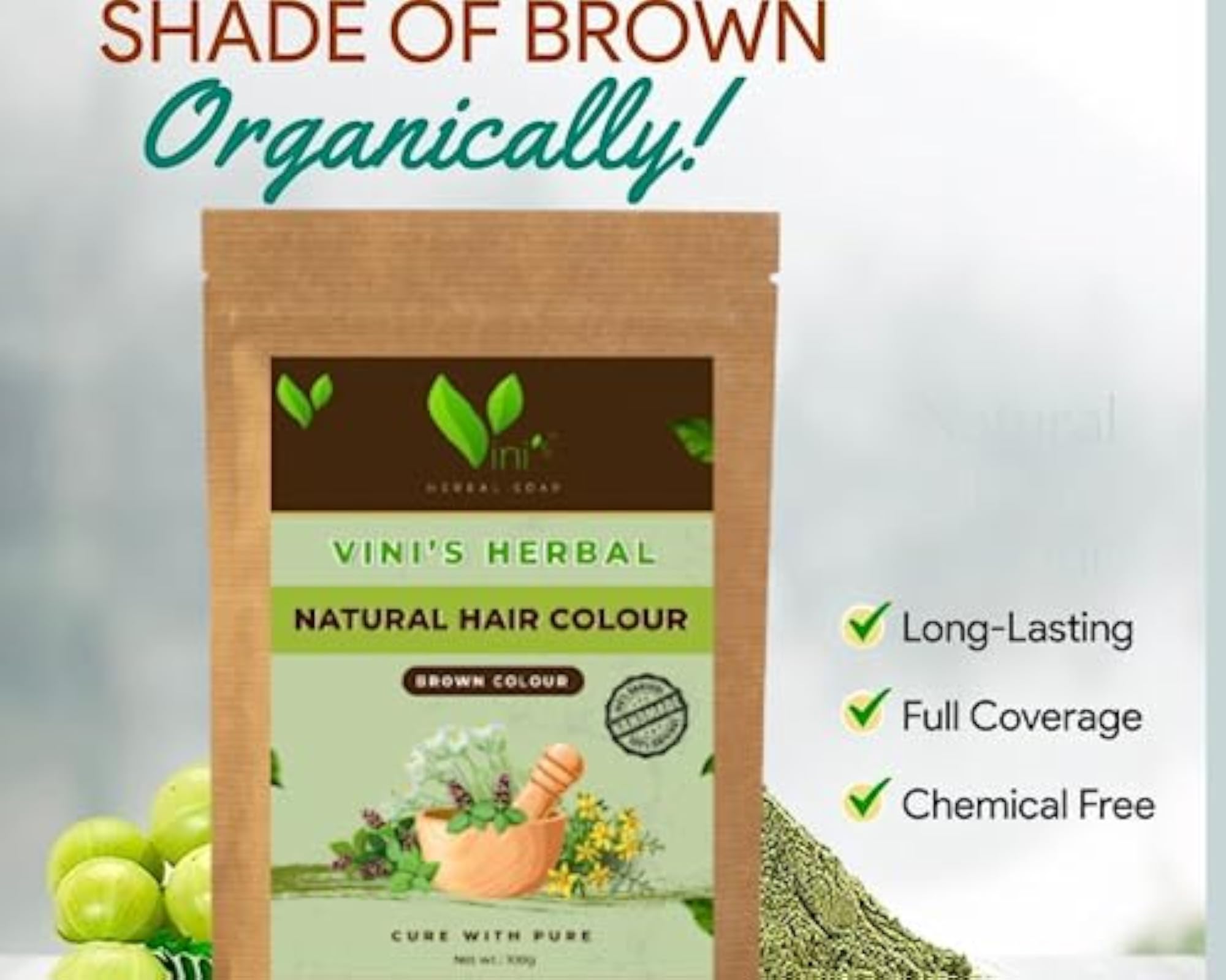 Natural Brown Hair Color Powder, Henna & Indigo Blend