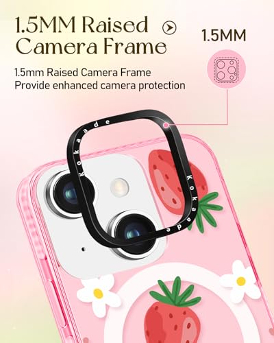 Coque iPhone 14 antichoc compatible Magsafe mignon design fraise