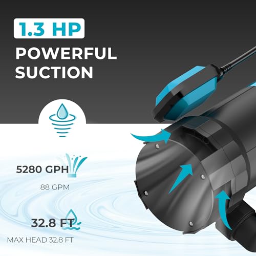 Image of Automatic Water Pump, 2250GPH Sump Pump Submersible Basement Portable Electric Utility Water Pump Removal for Pool Draining Basement Hot Tubs Garden Pool Cover Pond, Light Blue