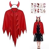 😈【Ideale Accessoire】: Diese Rot Teufel Umhang geeignet für die meisten älteren Kinder, Teenager und Erwachsenen. Betritt die Party in einem Rot Teufel Umhang und die Augen aller Ballbesucher werden auf dich gerichtet sein.