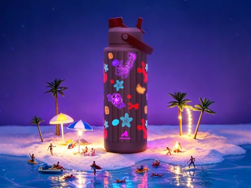 Image of POWCAN 40 oz Insulated Water Bottle with 2-in-1 Straw and Spout Lid, Glow-in-the-Dark, 24H Cold, Leakproof, BPA-Free, Double Wall Stainless Steel for Sports, Gym, Travel, and School (Reef Carnival)