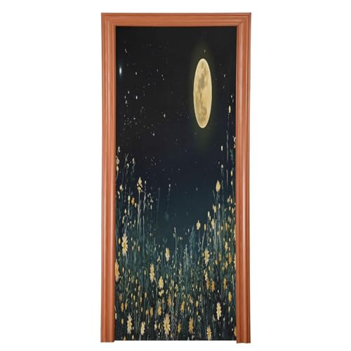 FLildon Moon Night Daisy Field Door Cover Decoration, Party Accessory Porch Decor for Festive Ornament Room Door Covers 35 x 79 Inch