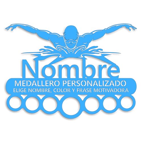 DIGIDU | Medallero Colgador de Medallas - Medallero Personalizado con Nombre Color y Frase Motivadora - Cuelga Medallas Niños – Medallero Personalizado Natacion