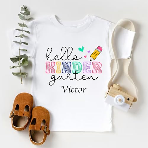 Hello Kindergarten Shirt, Hello Kindergarten, First Day Of School Outfit, Personalized Name Shirt, Back To School, Kinder Shirts, Kindergarten Tee3
