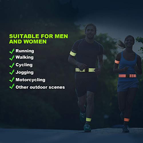 Morbeste 6 PCS Reflective Running Gear, High Visibility Glow Safety Reflective Belt or Sash, Lightweight Reflective Band Strap for Running, Walking, Cycling - Fits Women, Men, Kids (Green+Orange) - Thumbnail 7