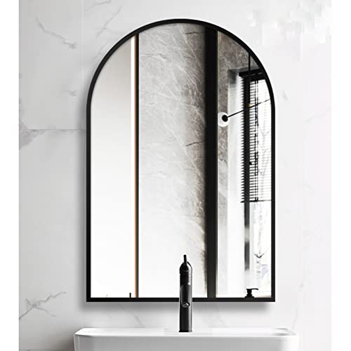 Espelho de parede arqueado, espelho de parede de 40 x 60 cm com moldura de liga de alumínio e canto arredondado superior de arco, espelho de toucador de casa de banho, espelho arqueado para casa de banho, quarto, sala de
