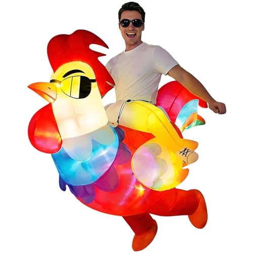 KINQUINN Inflatable Chicken Costume for Adults with LED Lights, Blow