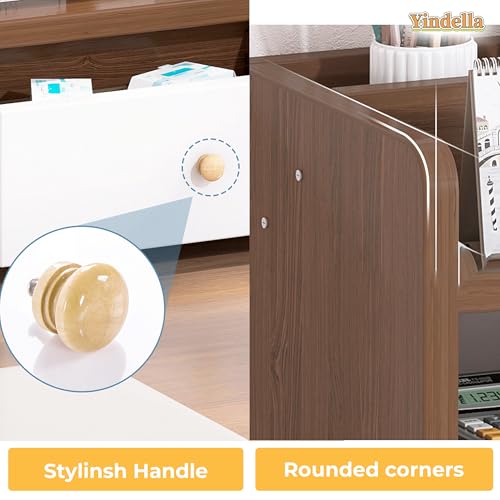 Image of Yindella Desk Bookshelf Organizer for Table Wooden Tabletop Rack for Books Files & Stationery Compact Storage Shelf for Study Office Table Size L60 x W22 x H7 cm