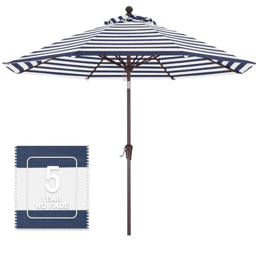 Image of MASTERCANOPY 9ft Olefin 5-Year-Non-Fading Patio Umbrella Navy Blue & White