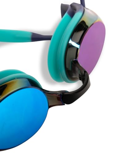 Image of ARENA Tracks Unisex Adult Essential Racing Swim Goggles for Competitive Swimmers Men and Women FINA-Approved Anti-Fog Coated Mirror Lens, Turquoise /Future Dusk /Water