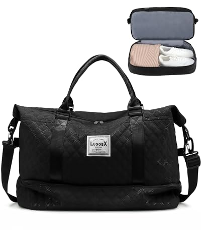 LUGGEX Bolsa de Viaje Mujer Bolsa Grande con Compartimento de Zapatos para Fin de Semana Travle Duffle Bag, 48×24×33 cm