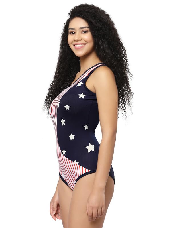 CUKOO Padded Blue Striped Printed Swimsuit