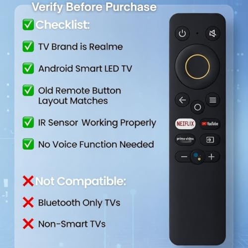 Image of Infrared Non-Voice Remote Control Suitable for Realme Android Smart LED TV - Compatible Replacement with Neflix, Prme Video & YouTube Hotkeys | Please Match Model Before Order