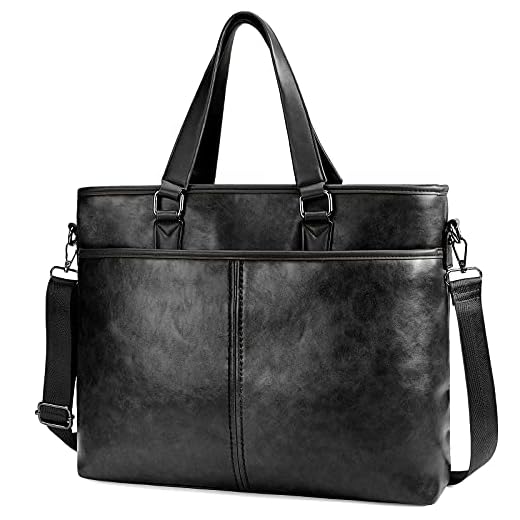 Lubardy Maletin Ordenador Portatil 15.6 Pulgadas Impermeable Cuero Bolso Bandolera Hombre Bolso Mensajero Documentos Clásico Negro