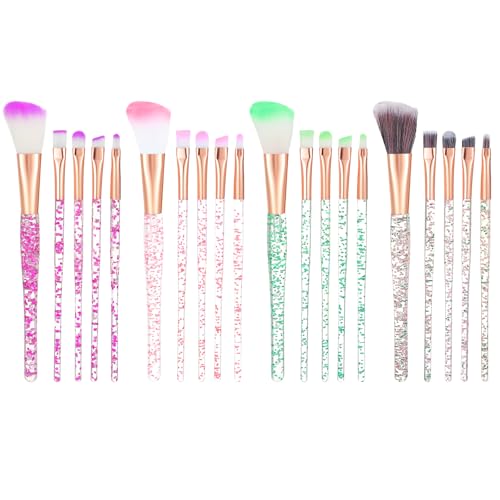 YBEATY Juego de 20 brochas de maquillaje de cristal con purpurina para corrector, sombra de ojos, delineador de ojos, base brillante, maquillaje, mezcla de labios, brochas sintéticas, kit de