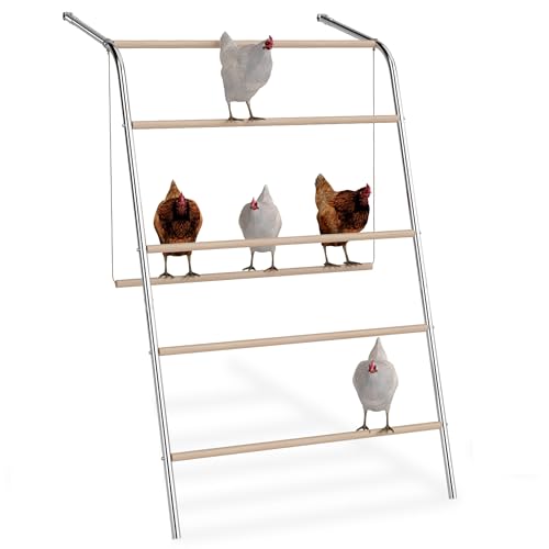FIVMEN Balançoire pour poules à 5 niveaux - Perchoir en bois - Échelle - Perchoir - Jouet pour aire de jeux - Accessoires pour poulailler - Enclos libre