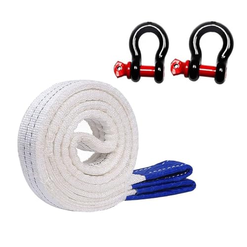 牽引ロープ 汎用牽引ロープセット けん引ロープ U字シャックルフック式 牽引 頑丈 耐久性 高強度 緊急脱出対策 事故/故障/雪道/自然災害 最大耐荷重20トン 長さ8m(White1,6 m 15 tons)