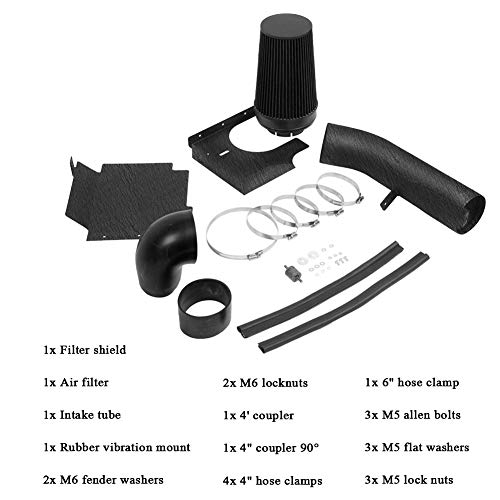 MOOSUN 4 inch Cold Air Intake Black Tube + Heat Shield for 1999-2006 GMC/Chevy V8 4.8L/5.3L/6.0L Silverado 1500/2500/3500 Black