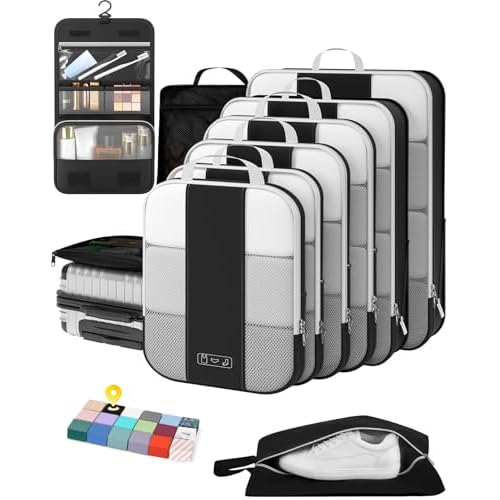 10 Set Compression Packing Cubes for Travel Essentials,Compressible Expandable Packing Cubes for Suitcase,OlarHike Luggage Organizer Bags for Travel,Handy Helper for Organizing Clothes(Black)