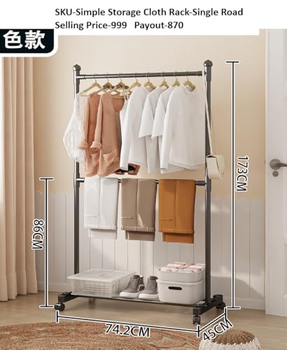 Image of Single Pole Coat Hanger /Cloth Stand /Garment Stand with Bottom Shelves - Metal Garment Rack for Organized Storage 8 Hook (Black.)