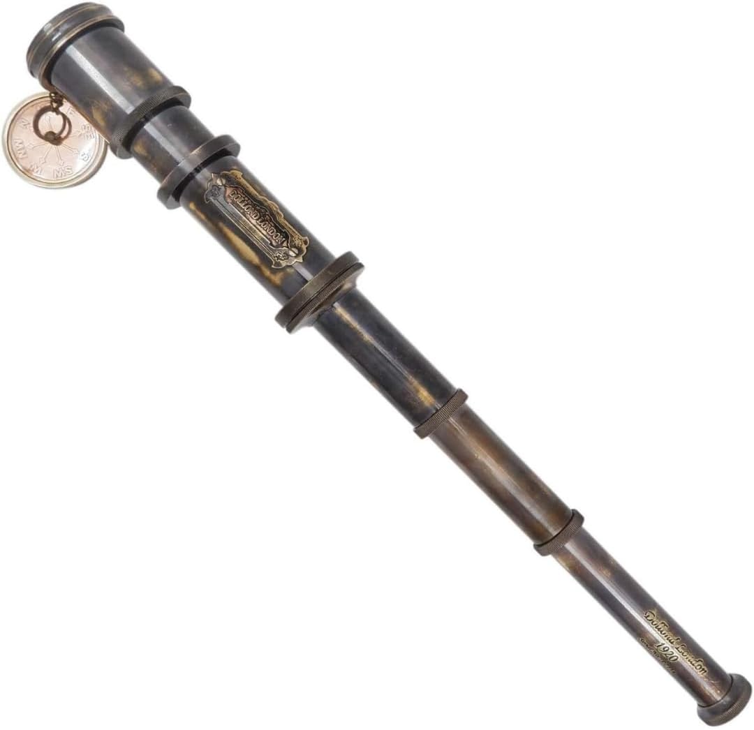 Antique Brass Pirate Spyglass Telescope with Leather Case – Handheld Monocular for Adults & Kids – Adjustable Vintage Nautical Decor & Historical Gift for Pirate Lovers