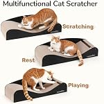 FUKUMARU Cardboard Cat Scratcher Bed, Extra Long 29.1 Inch Cat Scratch Bed Couch Indoor, Natural Felt Multifunctional Cats Scratching Lounger, Horizontal Kitten Cats Scratch Pad with Ball Toy, Black
