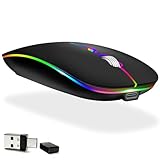 KLO LED Rechargeable Mouse(BT5.2+Type-C+USB2.4G) Bluetooth Mouse for MacBook/MacBook air/Pro/Laptop/Notebook/pc/iPad/Chromebook (A LED/Black)