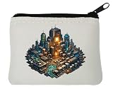 Futuristisches Stadtbild mit leuchtenden Lichtern, Neopren-Geldbörse, 10 x 11 cm, Weiß