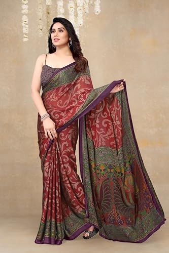 Image of MIRCHI FASHION Saree for Woman Chiffon Kalamkari Design | Professional Office Wear Lightweight Sari for All-Day Comfort with Blouse (Available in 15 Colors)