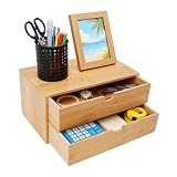Qurib Organizer da scrivania in legno di bambù con 2 cassetti