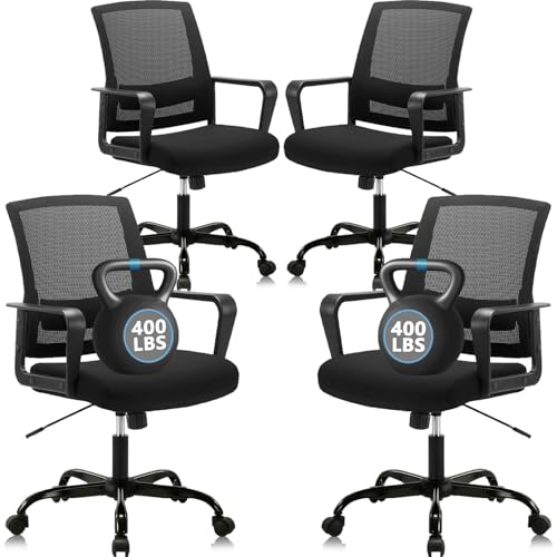 Image of CLATINA Ergonomic Desk Chair, Mid Back Mesh Computer Chair with Lumbar Support and Armrest, Height Adjustable Swivel Chair for Home Office, Black (4PK)