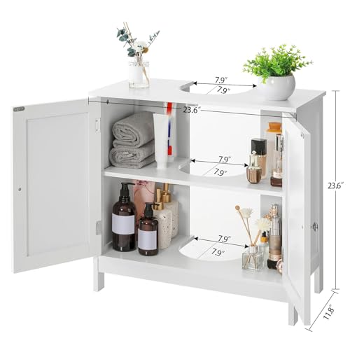 Iwell Pedestal Sink Storage Cabinet with 2 Doors and Shelf, Under Sink Cabinet, Bathroom Sink Cabinet with U-Shape, White by Iwell - Used condition - Image 3