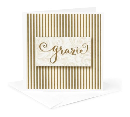 3dRose Greeting Cards, Grazie Italian Language Thank You Cards With Golden Stripes & Linen White, Single Pack - Elegant Small Blank Card W/ Envelopes, Unique & Classy Gold Design for Any Occasion