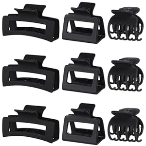 3 Style Hair Claw Clips 9 pcs Medium Claw Clips Hair Clips for Women Rectangle Claw for Thick Hair Square Hair Clips for Thin Hair Accessories for Women (Black)