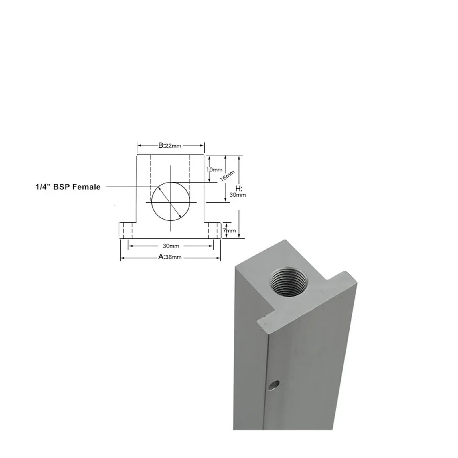 Conector rápido for colector neumático de aluminio en forma de T, rosca hembra BSP de 1/4", conector for compresor de aire(3 Way 5 Port)