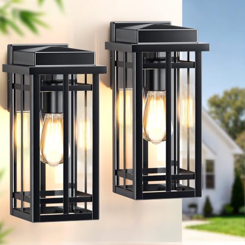 MYHXQ 12'' Outdoor Wall Lights 2 Packs, Black Porch Light Outdoor Lighting