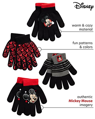 Disney Mickey Mouse 4-Pack Winter Gloves, Boys Glove Pair for Kids, Insulated, Windproof and Waterproof, Size 4-7 Years, Multi2
